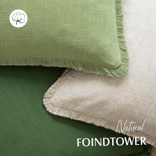 Decorative Linen Fringe Throw Pillow Covers 26×26 Lime Green (2 Count)