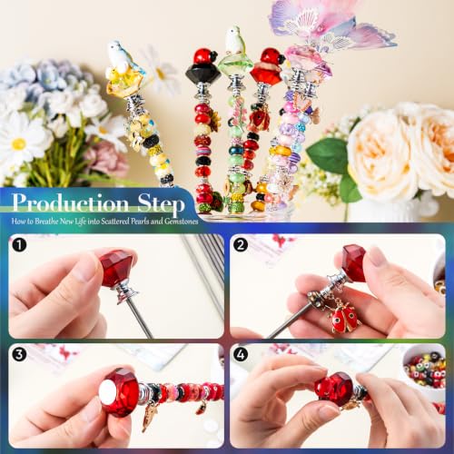 264Pcs Beaded Animal Garden Stakes Fairy Wand 12in Threaded Rods (264 Count)