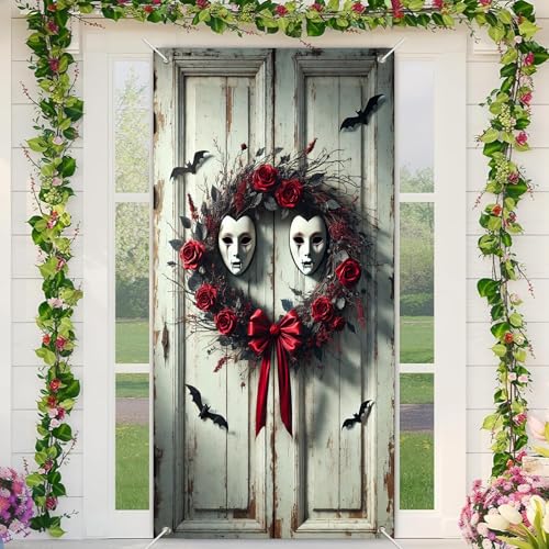 Halloween Door Cover Gothic Haunted House 35x71 Inch Polyester