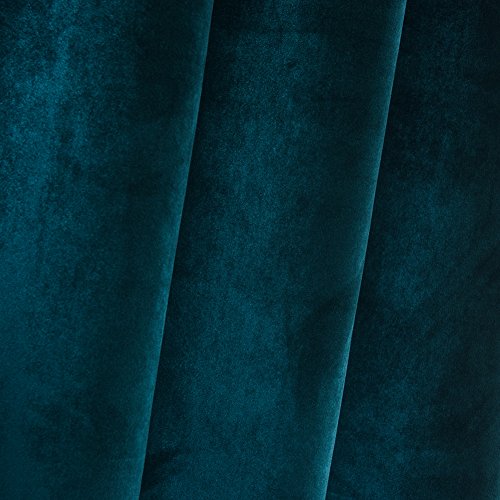 Super Soft Luxury Velvet Set of 2 Dark Green Blackout Energy Efficient Grommet Top Curtain Curtain Panel Drapes Peacock Blue 52Wx120L