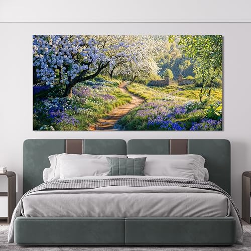 Large Modern Green Wall Art for Living Room Flower Tree Wall Art 29"X58"