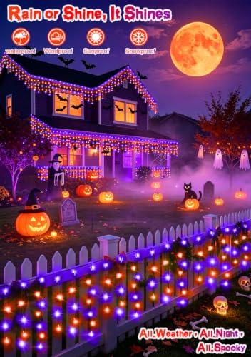 131FT 1280LED Orange Purple Halloween Lights Outdoor 8Modes Plug