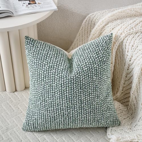 Striped Throw Pillow Covers 22x22 Set of 2 Green Textured Boucle Chic Morden Boho Accent Farmhouse Square Decorative Couch Pillow Covers for Home Decor Bed Sofa Living Room (2 Count)