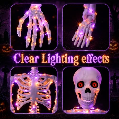 2Pack36 Halloween Skeleton Decoration with Orange&Purple Light (Orange&Purple Light)