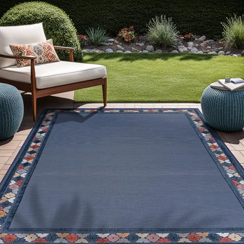 Outdoor Rug 4x6 Modern Bordered Area Rugs for Indoor and Outdoor Patio Easy to Clean Non Shedding Living Room Porch Garden Washable Outside Carpet