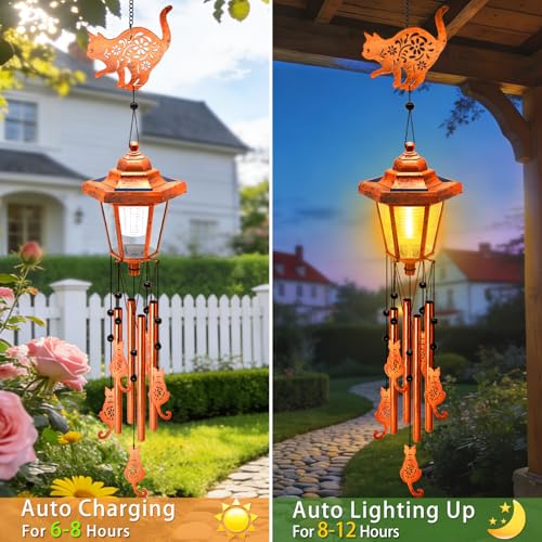 Cat Solar Wind Chimes for Outside