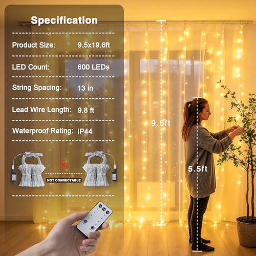 600 LED Curtain Lights (19.6 Foot)