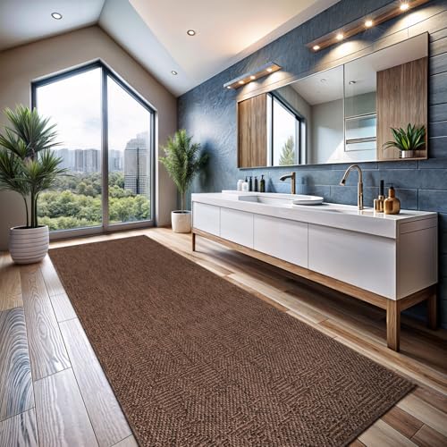 Indoor and Outdoor Runner Rug Brown Solid Boho Woven Design Easy (14 Sq Ft)