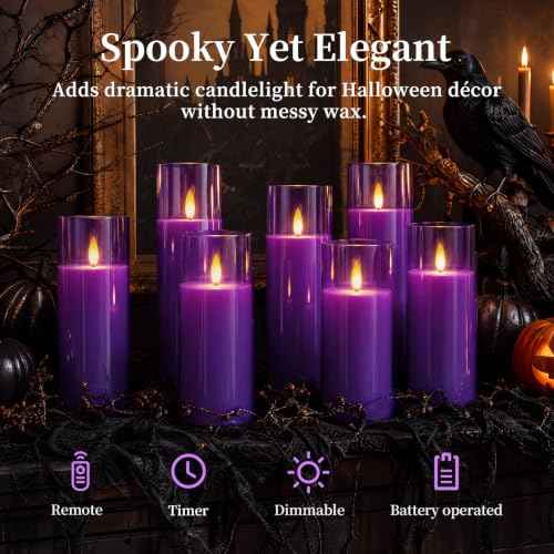 Purple Flameless LED Pillar Candles (9 Count)