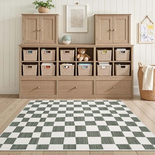 3x5 Area Rug Washable Modern Checkered Rug for Kids Room (15 Sq Ft)