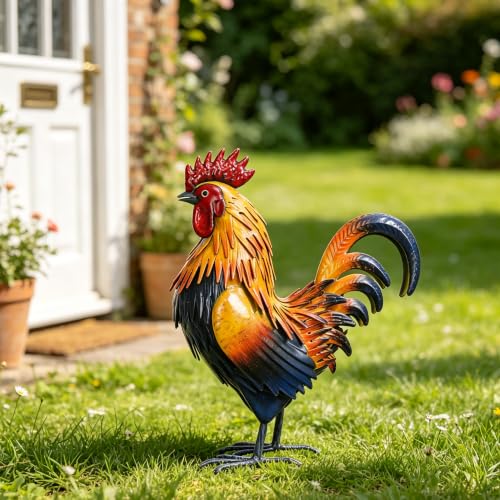 Rooster Garden Statue Sculpture Metal Chicken Yard Decor Outdoor Figurines Patio Backyard Decoration