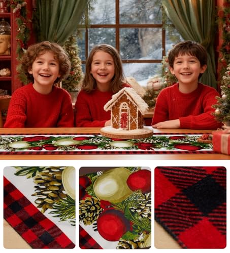 Table Runner for Christmas Decorations with Red and Black Buffalo