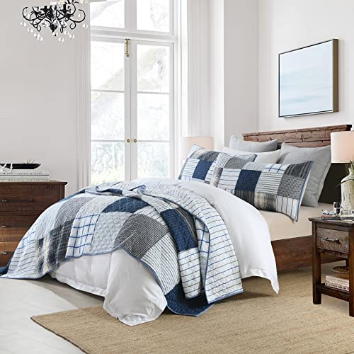 Queen Quilt Set Bedspread Reversible Plaid Grid Quilted Bedspread 3