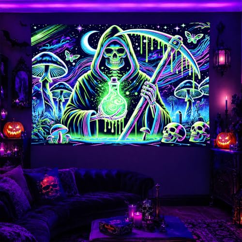 Blacklight Tapestry Grim Reaper Room Decor 78 x 59 Inch