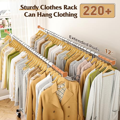 Heavy Duty Clothes Rack 650LBS Double Rods with Shelf Collapsible