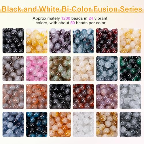 About 1200+ pcs 6mm Glass Beads Bracelet Making Kit (1200 Count)