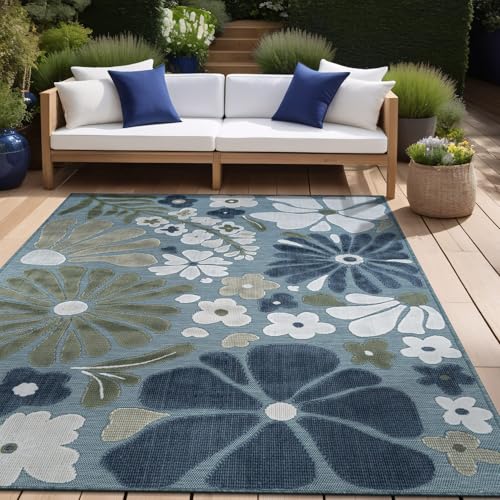 Outdoor Rug 9x12 Large Modern Floral Tropical Area Rugs for Outdoor and Indoor Patio Easy to Clean Non Shedding Living Room Porch Garden Washable Outside Carpet (108 Sq Ft)