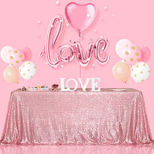 Sequin Tablecloth 90x132 Inch Fuchsia Pink for Wedding Party