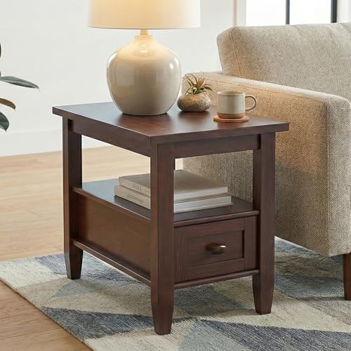 Warm Shaker 14" Wide Solid Wood End Table in Russet Brown
