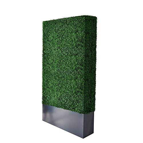 Upgraded Artificial Boxwood Hedge Wall with Dark Gray Stainless Steel Planter Box