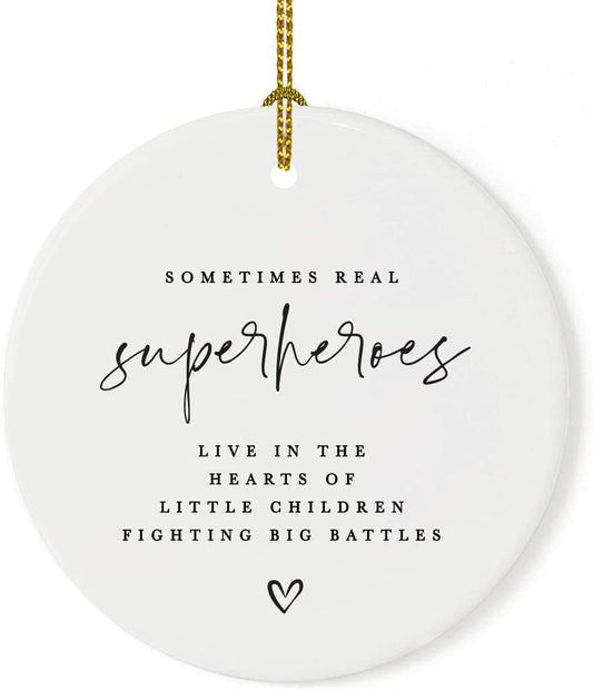 Andaz Press Round Ceramic Porcelain Christmas Tree Ornament for Teacher Thank You Gift, Sometimes Real Live in The Heart of Little Children Fighting Big Battle, Heart Graphic, 1-Pack Autism Therapist