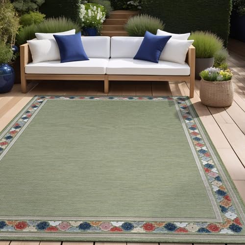 Outdoor Rug 5x7 Modern Bordered Area Rugs for Indoor and Outdoor Patio Easy to Clean Non Shedding Living Room Porch Garden Washable Outside Carpet