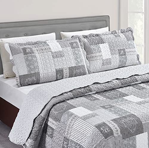Grey Heart Love & Lace Floral Patchwork Quilt Set