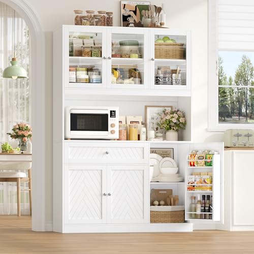 72” Tall Kitchen Pantry Storage Cabinet with Painted Strip Door