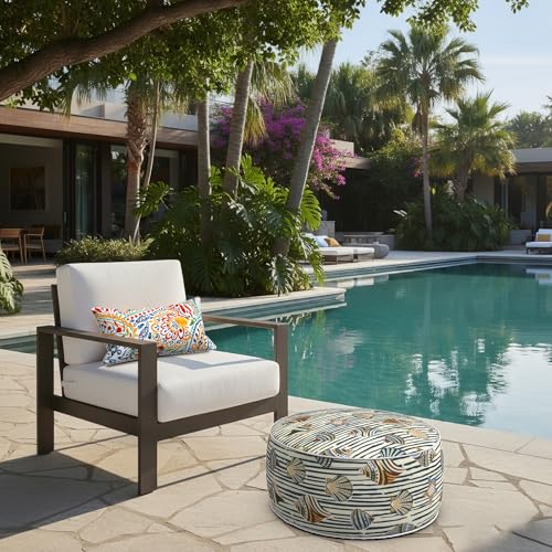 Indoor Outdoor Inflatable Ottoman with Handle D21 x H9 Inch