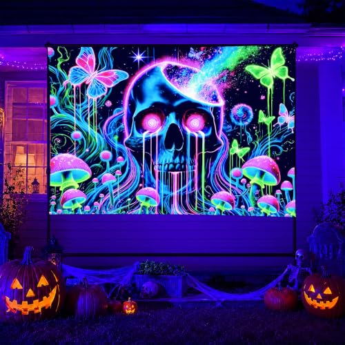 Blacklight Tapestry Skull Butterfly Room Decor 78 x 59 Inch