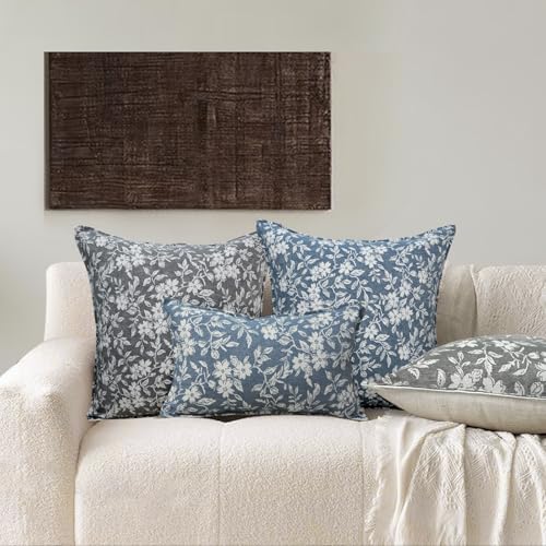 Gray Floral Euro Pillow Covers 26x26 Pack of 2 Vintage Farmhouse Jacquard Decorative Throw Pillow Covers for Living Room Couch Bed Home Decor (2 Count)
