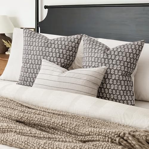 Decorative Floral Print Throw Pillow Covers 24×24 Rustic Gray