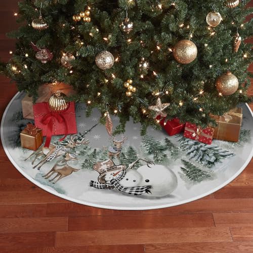 Snowman Reindeer Snowflake Christmas Tree Skirt 36 Inch