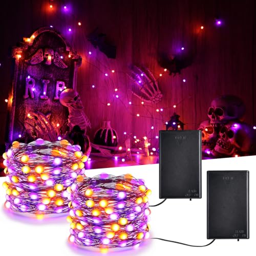 2 Pack 50 LED Battery Operated Halloween Lights Outdoor Waterproof