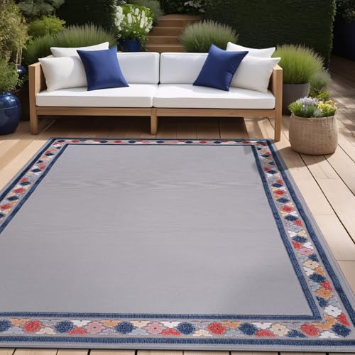 Outdoor Rug 10x14 Modern Bordered Large Area Rugs for Indoor and Outdoor Patio Easy to Clean Non Shedding Living Room Porch Garden Washable Outside Carpet