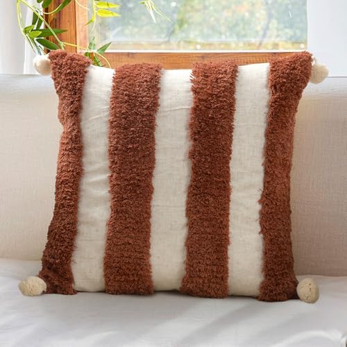 Boho Throw Pillow Covers 18x18 Tufted Home Decorations Dark Rust