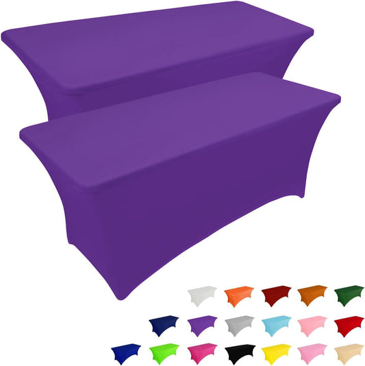 IVAPUPU 2 Pack 6FT Table Cloth for Rectangular Fitted Events Stretch Purple Table Covers Washable Spandex Tablecloth Protector for Party, Wedding, Cocktail, Banquet, Festival