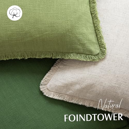 Decorative Linen Fringe Throw Pillow Covers 26×26 Lush Green (2 Count)