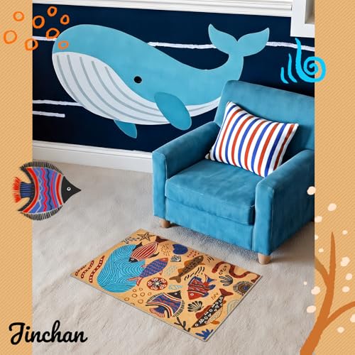2x3 Coastal Area Rug Washable Kids Rug Colorful Ocean Fish Mat (6 Sq Ft)