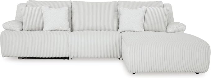 Signature Design by Ashley Top Tier Casual Manual Reclining Right-Arm Facing 3-Piece Sectional Sofa Chaise with 4 Accent Pillows, Light Gray