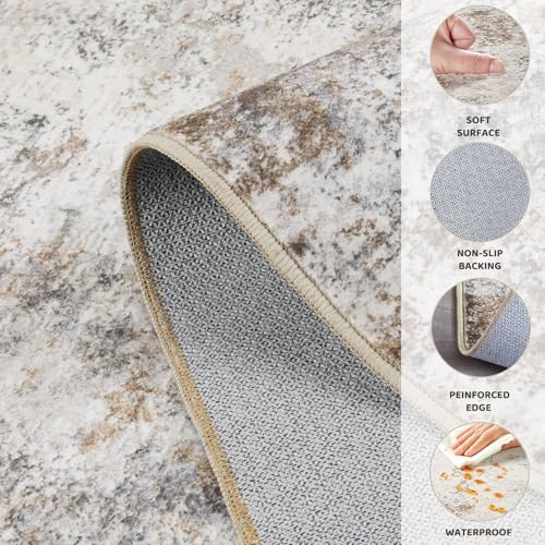 3x5 Entryway Area Rug Washable Neutral Brown Grey Small Carpet