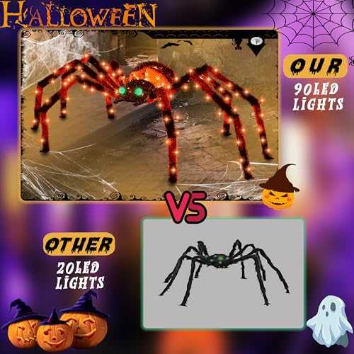 4.2Ft Giant Spider Halloween Decorations Outdoor 52" Light Up Spider with 90 LED Lights for Front Yard (Zz-003)