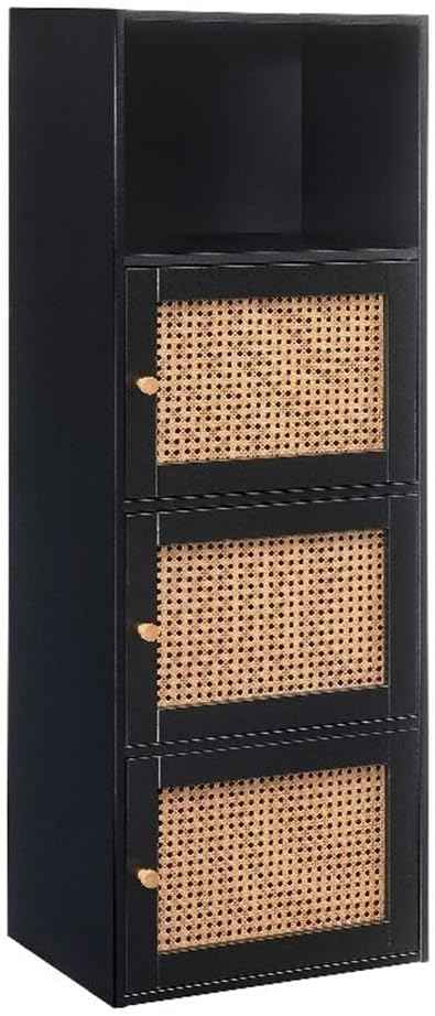 Convenience Concepts Xtra Storage Boho Weave 3 Door Cabinet 16.5" - Modern Rattan Organizer with Shelf for Living Room, Bathroom, Office, Home Library, Closet, Black/Beige Barley