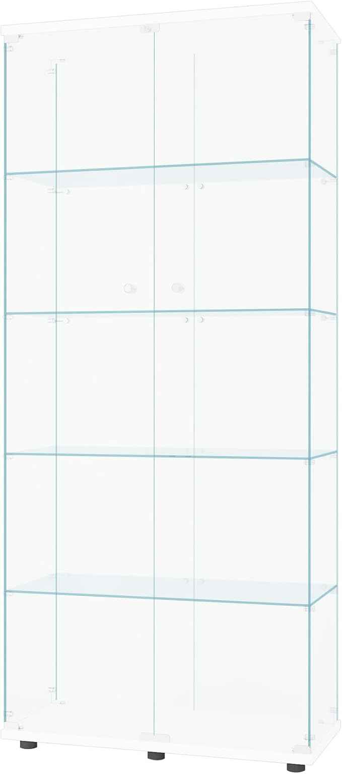 Beauty4U Glass Display Cabinet with 5 Shelves, Curio Cabinets for Living Room, Bedroom, Office, White Floor Standing Glass Bookshelf, Quick Installation