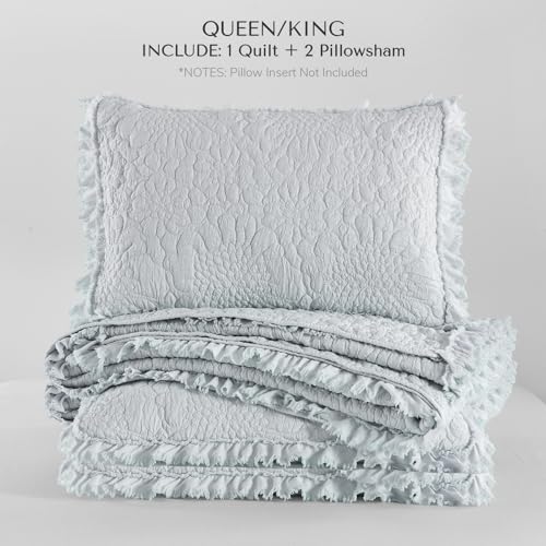 Light Blue Ruffled Quilt King Size