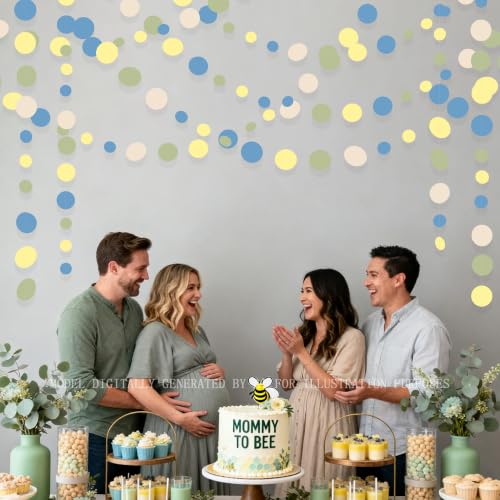 Sage Green Dusty Blue Yellow Beige Polka Dots Garlands Olive Green Macaron Yellow Dusty Blue Sand White Cream Nude Hanging Paper Circle Dots Streamer for Birthday Wedding Shower Party Decorations