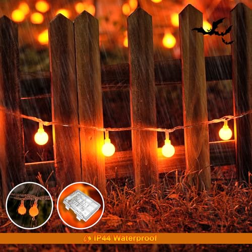 100 LED Globe Orange Halloween Lights Battery Operated