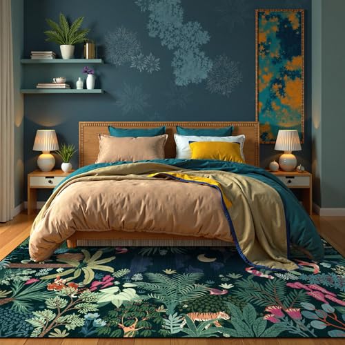 6x9 Jungle Dark Rug Dining Room Rugs for Under Table (54 Sq Ft)