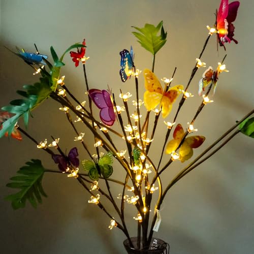 60 LED Battery Lit Stems Flowers Butterfly Branch for Window Vase Decor