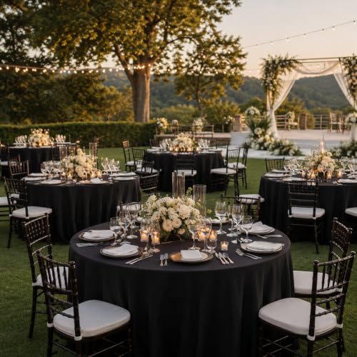 5 Pack 132 Inch Black Tablecloths for Round Tables (5 Count)